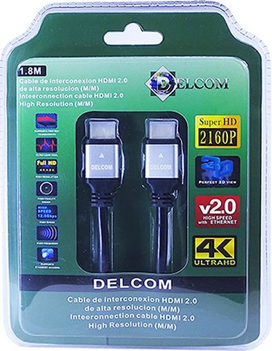 CABLE HDMI DELCOM V 2.0 CABEZA DE ALUMINIO, BLISTER 5m